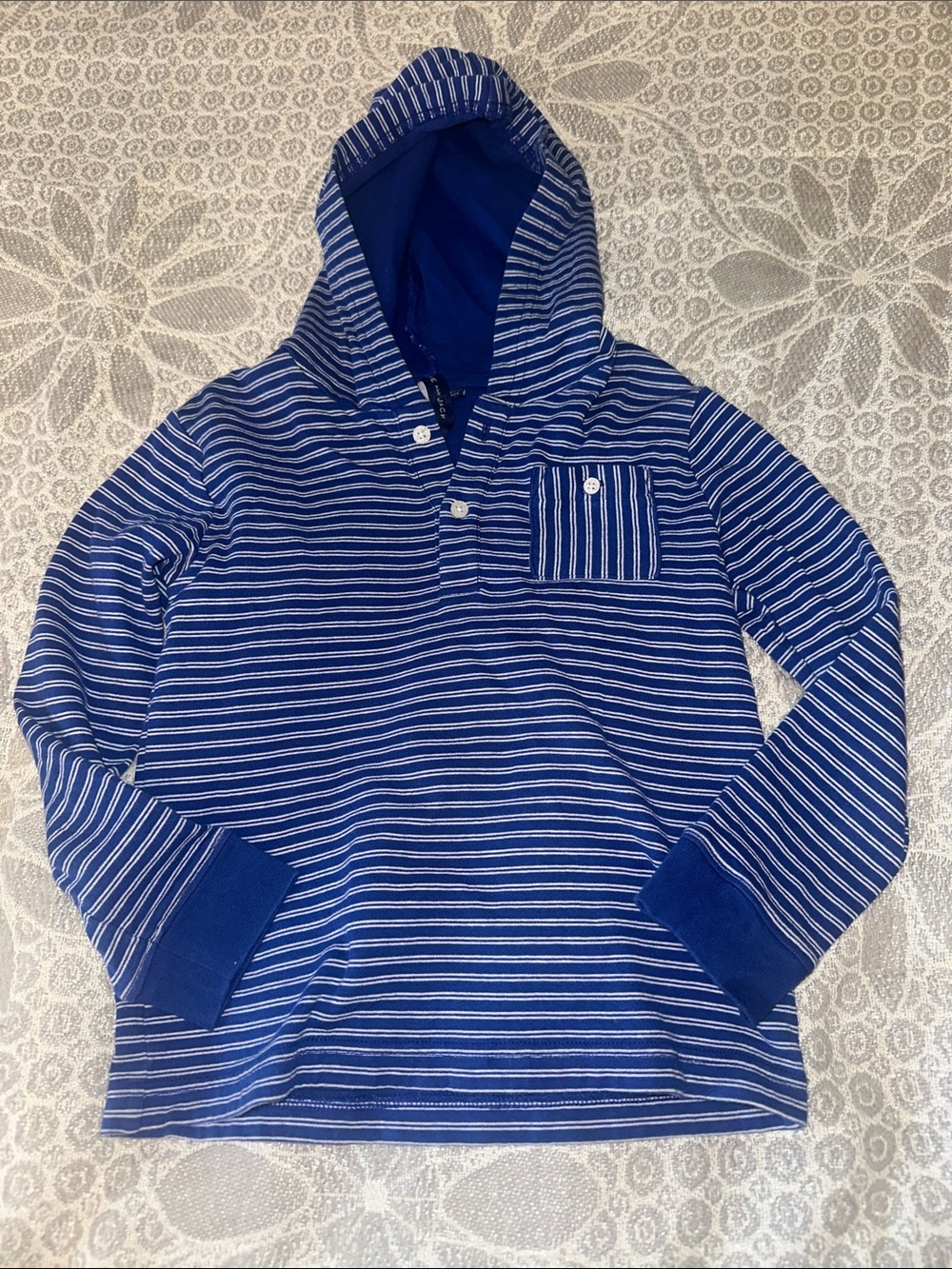 Janie and Jack Navy and White Striped Hooded Pullover